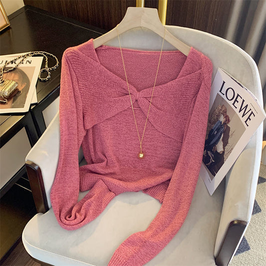 Bow-knot Hollow Long-sleeved Sweater For Women Spring And Summer Style French Sweet